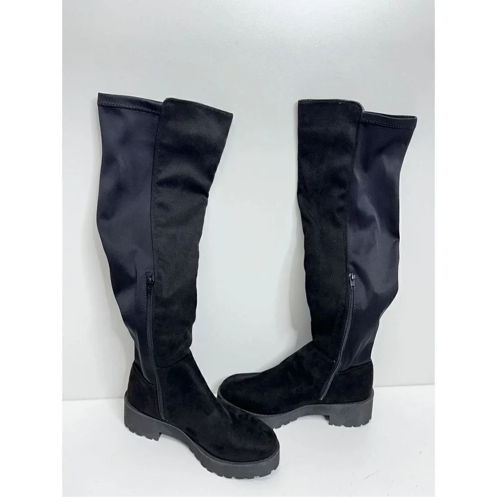 Dirty Laundry Black Over The Knee Lug‎ Sole Stretch Boot Womens Size 6.5